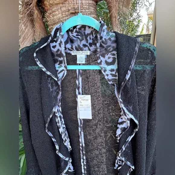 NWT ALBERTO MAKALI Open Sweater Cardigan Designer Artistic. Black/White. Size L - Picture 5 of 7